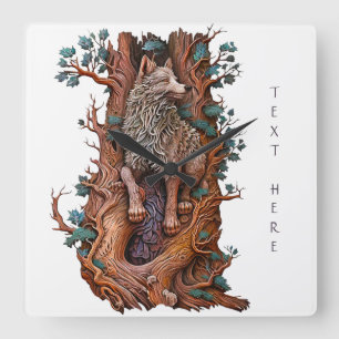 Creëer Uw Eigen 3D Faux Bois Gesneden Houten Wolf Vierkante Klok