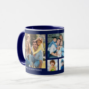 Creëer Uw Eigen 5 Familie Foto Collage Navy Blauw Mok