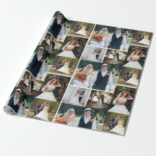 Creëer Uw eigen 5 foto bruiloft collage Cadeaupapier
