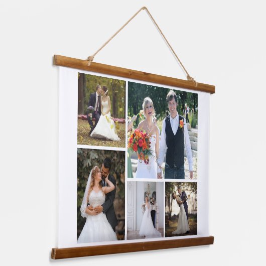 Creëer Uw eigen 5 foto bruiloft collage Hangend Wandkleed (Gebogen)