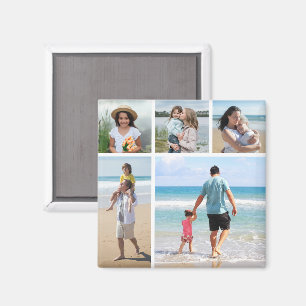 Creëer Uw eigen 5 Foto-Collage bewerkbare kleur Magneet
