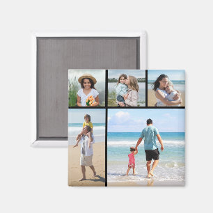 Creëer Uw eigen 5 Foto-Collage bewerkbare kleur Magneet