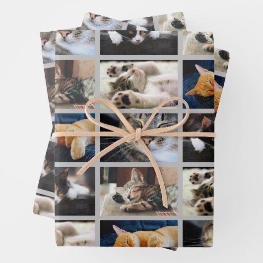 Creëer Uw Eigen 5 Foto Collage Grijze Rand Inpakpapier Vel (In situ)