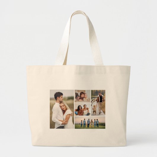 Creëer Uw eigen 5 Fotocollage Grote Tote Bag (Voorkant)