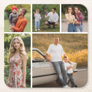 Creëer Uw eigen 5 Fotocollage Vierkante Kartonnen Onderzetter