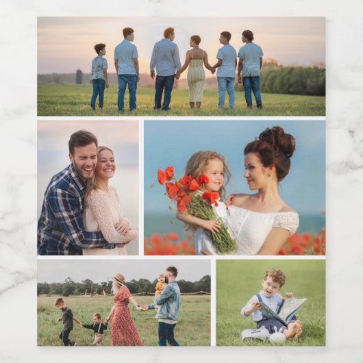 Creëer Uw eigen 5 Fotocollage Wijn Etiket (Enkel label)