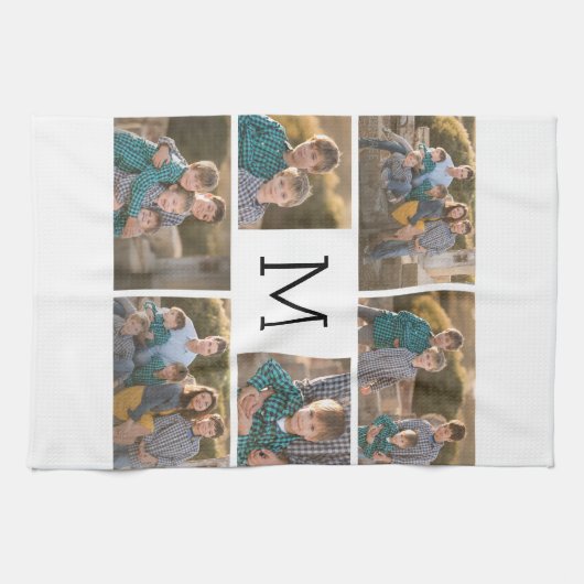 Creëer Uw Eigen 6 Fotocollage - Monogram Wit Theedoek (Horizontaal)