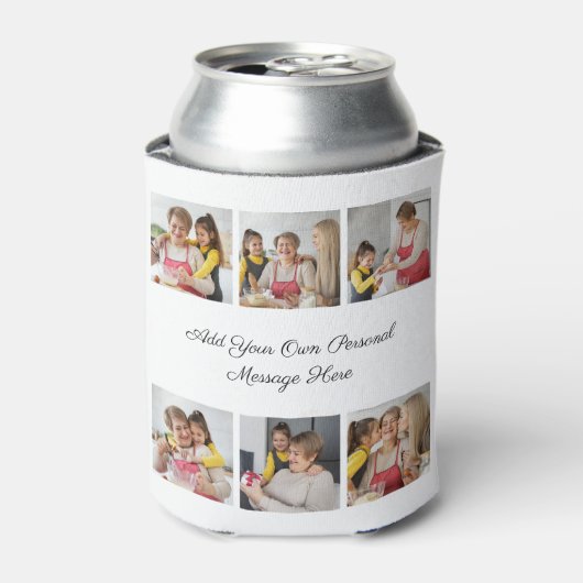 Creëer Uw eigen 6 Fotocollage Voeg uw groet toe Blikjeskoeler (Blikje Voorkant)