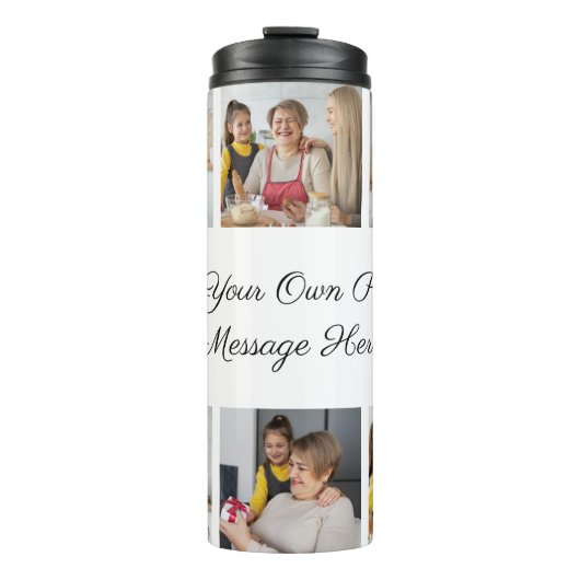 Creëer Uw eigen 6 Fotocollage Voeg uw groet toe Thermosbeker (Voorkant)