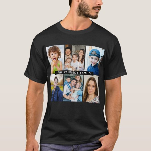 Creëer Uw eigen 6 Naam fotocollage zwart T-shirt (Voorkant)