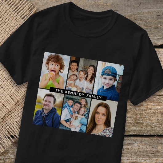 Creëer Uw eigen 6 Naam fotocollage zwart T-shirt