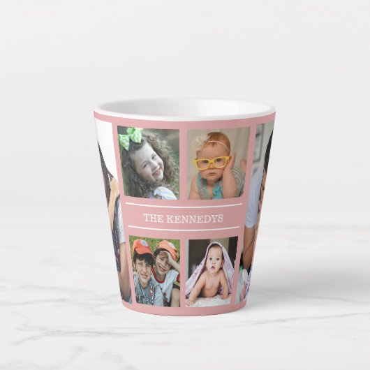 Creëer Uw eigen 6 Naam van fotocollage Roze Latte Mok (Voorkant)