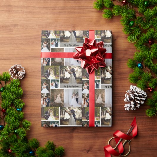 Creëer Uw eigen 7-foto bruiloft collage Cadeaupapier (Feestdagen Geschenken)