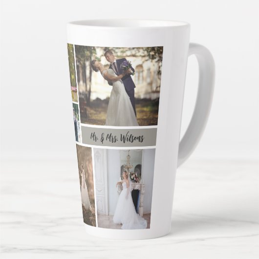 Creëer Uw eigen 7-foto bruiloft collage Latte Mok (Rechterhoek)