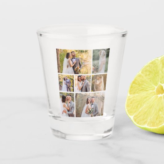 Creëer Uw eigen 7 foto bruiloft collage Shot Glas (Voorkant)