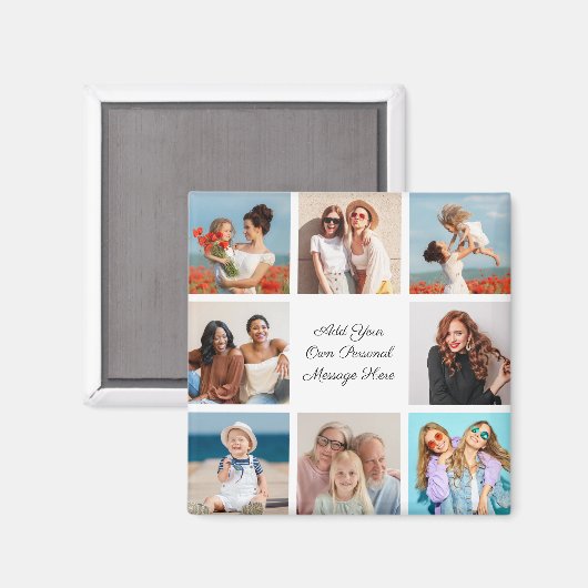 Creëer Uw eigen 8 Fotocollage Voeg uw groet toe Magneet (Voorkant / Achterkant)