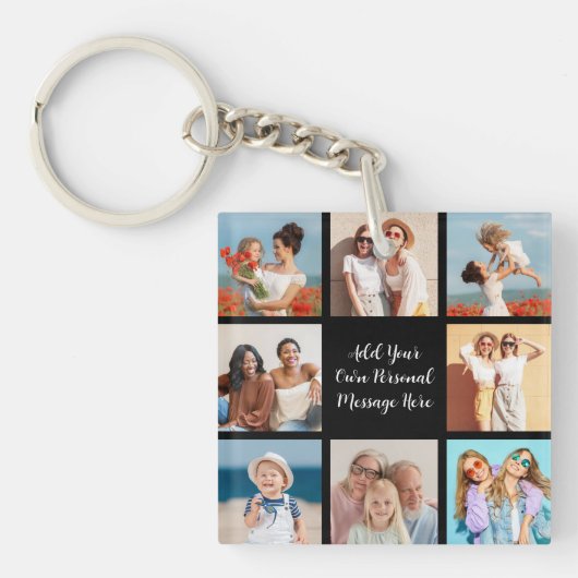 Creëer Uw eigen 8 Fotocollage Voeg uw groet toe Sleutelhanger (Voorkant)