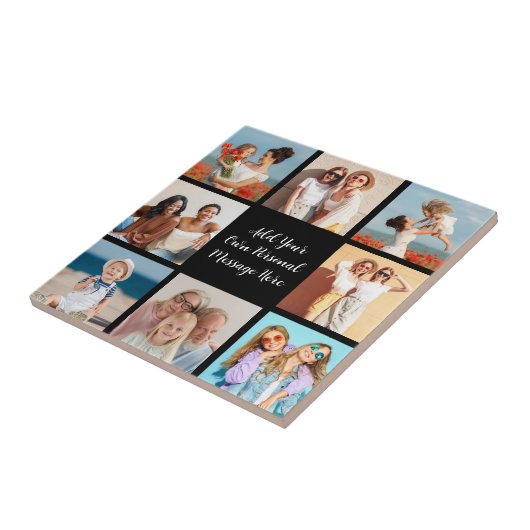 Creëer Uw eigen 8 Fotocollage Voeg uw groet toe Tegeltje (Zijkant)