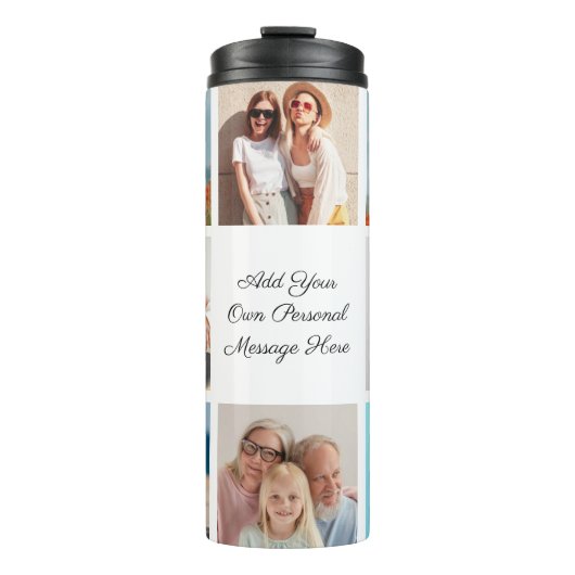 Creëer Uw eigen 8 Fotocollage Voeg uw groet toe Thermosbeker (Voorkant)
