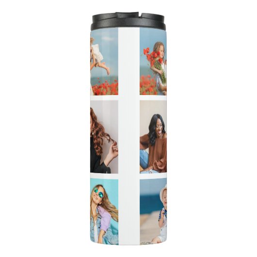 Creëer Uw eigen 8 Fotocollage Voeg uw groet toe Thermosbeker (Achterkant)
