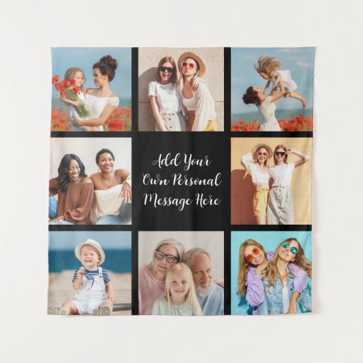 Creëer Uw eigen 8 Fotocollage Voeg uw groet toe Wandkleed (Voorkant)