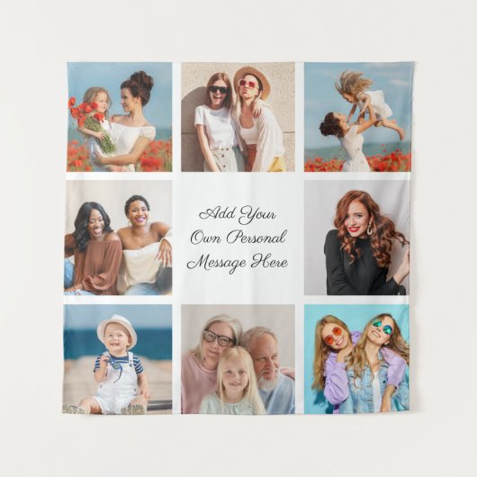 Creëer Uw eigen 8 Fotocollage Voeg uw groet toe Wandkleed (Voorkant)