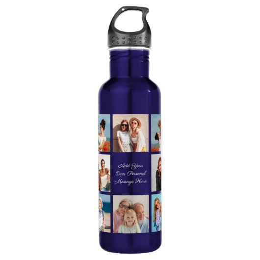 Creëer Uw eigen 8 Fotocollage Voeg uw groet toe Waterfles (Voorkant)