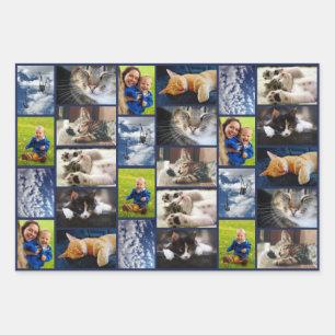 Creëer Uw Eigen 9 Foto Collage Marine Blauwe Grens Inpakpapier Vel