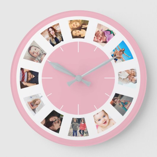 Creëer Uw eigen Aangepast 12 Foto Collage Baby Gir Grote Klok (Voorkant)