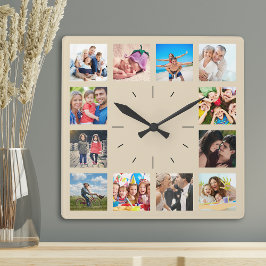 Creëer Uw eigen Aangepast 12 Fotocollage-toetsenbo Vierkante Klok