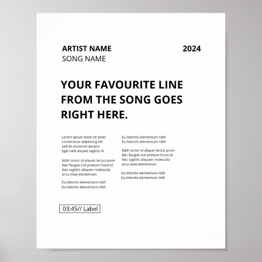 Creëer Uw eigen Aangepast Song Poster (Voorkant)