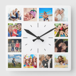Creëer uw eigen aangepaste 12 foto-collage-herinne vierkante klok