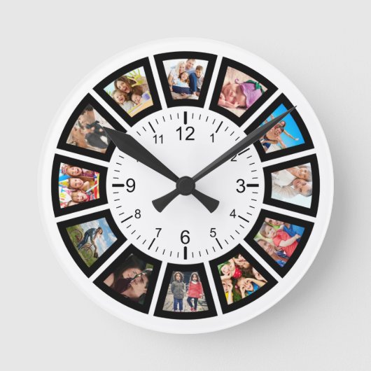 Creëer Uw eigen aangepaste 12 fotocollage-reeks Ronde Klok (Voorkant)