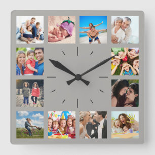 Creëer Uw eigen aangepaste 12 fotocollage-reeks Vierkante Klok