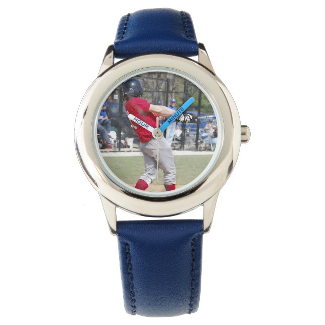 Creëer Uw eigen aangepaste blauw genummerde omlijs Horloge (Voorkant)