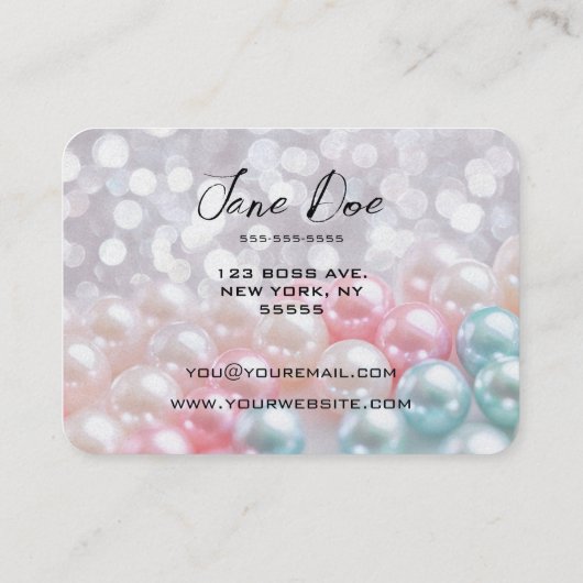 Creëer uw eigen aangepaste blauwe en roze parels visitekaartje (Achterkant)