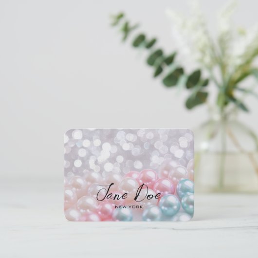 Creëer uw eigen aangepaste blauwe en roze parels visitekaartje (Staand voorkant)