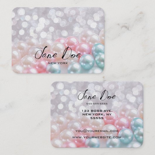 Creëer uw eigen aangepaste blauwe en roze parels visitekaartje (Voorkant / Achterkant)