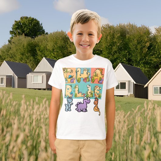 Creëer Uw eigen aangepaste Dino alfabet naam T-shirt