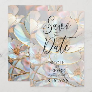 Creëer uw eigen aangepaste iriserende bloemen save the date