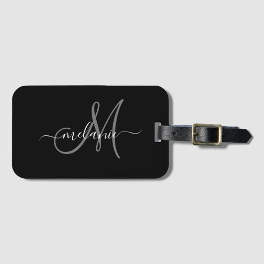 Creëer uw eigen aangepaste monogram en naamscript bagagelabel (Voorkant (horizontaal))