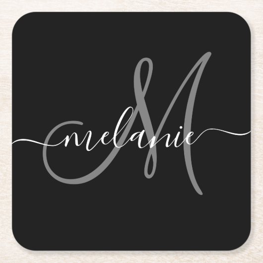 Creëer uw eigen aangepaste monogram en naamscript vierkante kartonnen onderzetter (Voorkant)