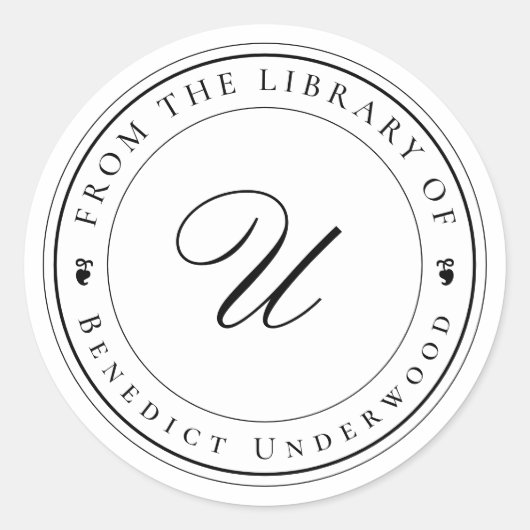 Creëer Uw eigen aangepaste Monogram & Ivy Biblioth Ronde Sticker (Voorkant)