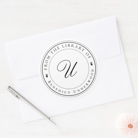 Creëer Uw eigen aangepaste Monogram & Ivy Biblioth Ronde Sticker (Envelop)