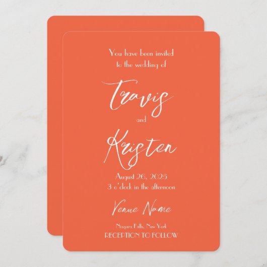 Creëer Uw Eigen Aangepaste Oranje Huwelijk Kaart (Voorkant / Achterkant)