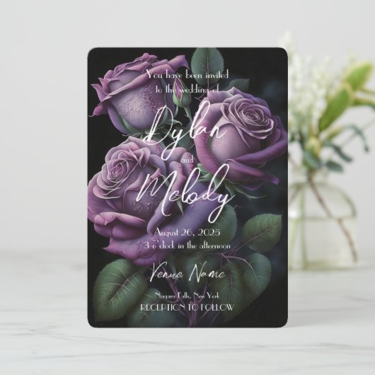 Creëer Uw Eigen Aangepaste Paarse Rozen Kaart (Staand voorkant)