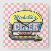 Creëer Uw eigen aangepaste retro 50-gebrandnummer  Vierkante Klok (Voorkant)