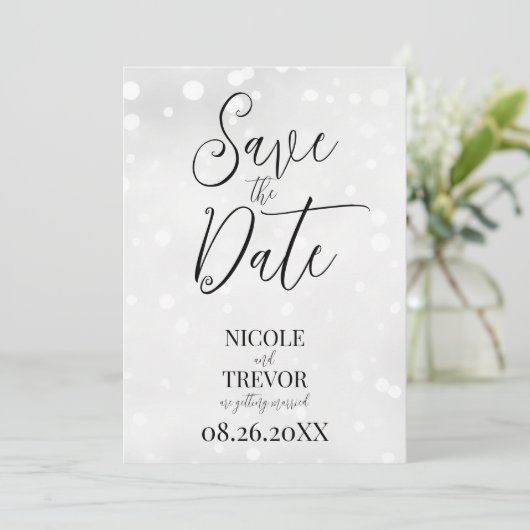 Creëer uw eigen aangepaste witte stippen save the date (Staand voorkant)