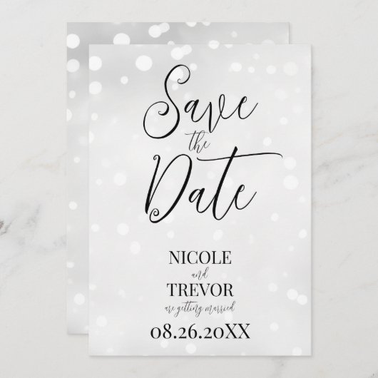 Creëer uw eigen aangepaste witte stippen save the date (Voorkant / Achterkant)