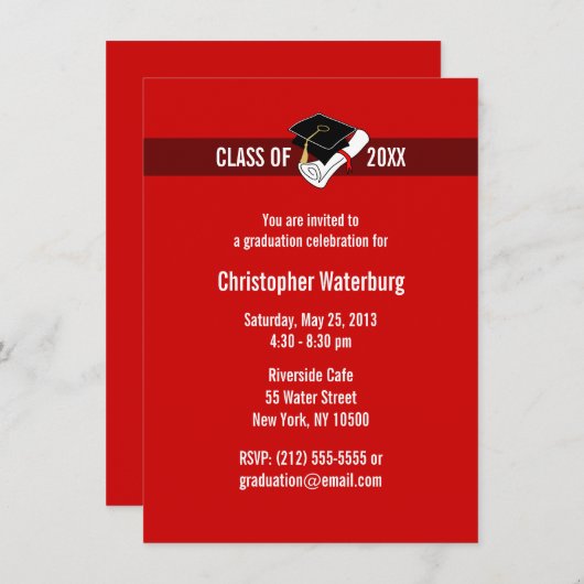 Creëer Uw eigen Afstuderen Uitnodiging Rood 10 (Voorkant / Achterkant)